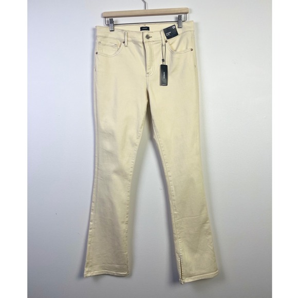 EXPRESS Skyscraper Mid Rise Flare Leg Jeans Women's Size 12R‎ Beige NWT